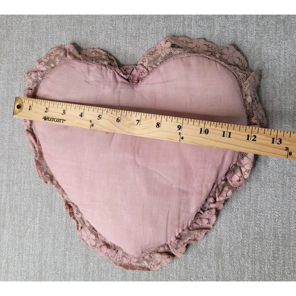 Vintage Embroidered Heart Shaped Pillow Lace 12x12 Shabby‎ Chic Cottagecore